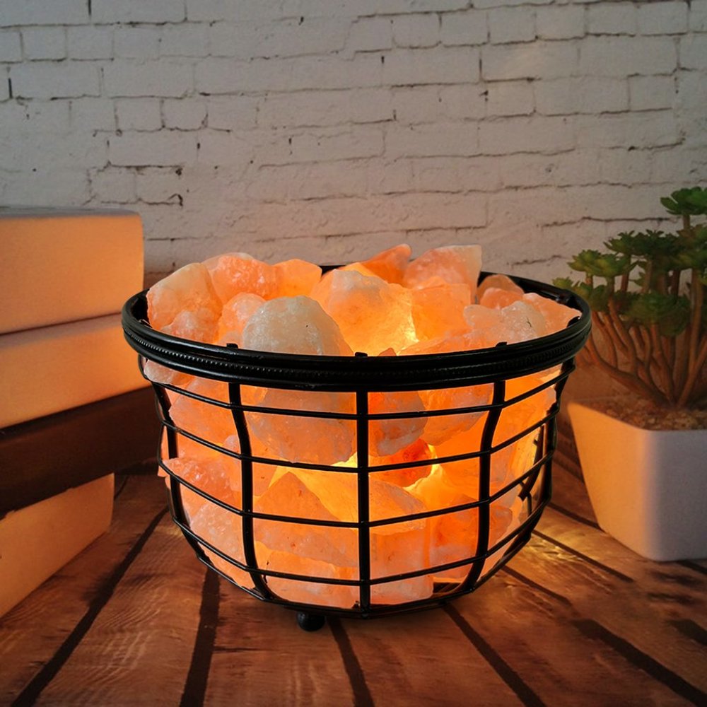 Himalayan Pink salt lamp with Metal Casing- Dimmer switch- Unique gift idea